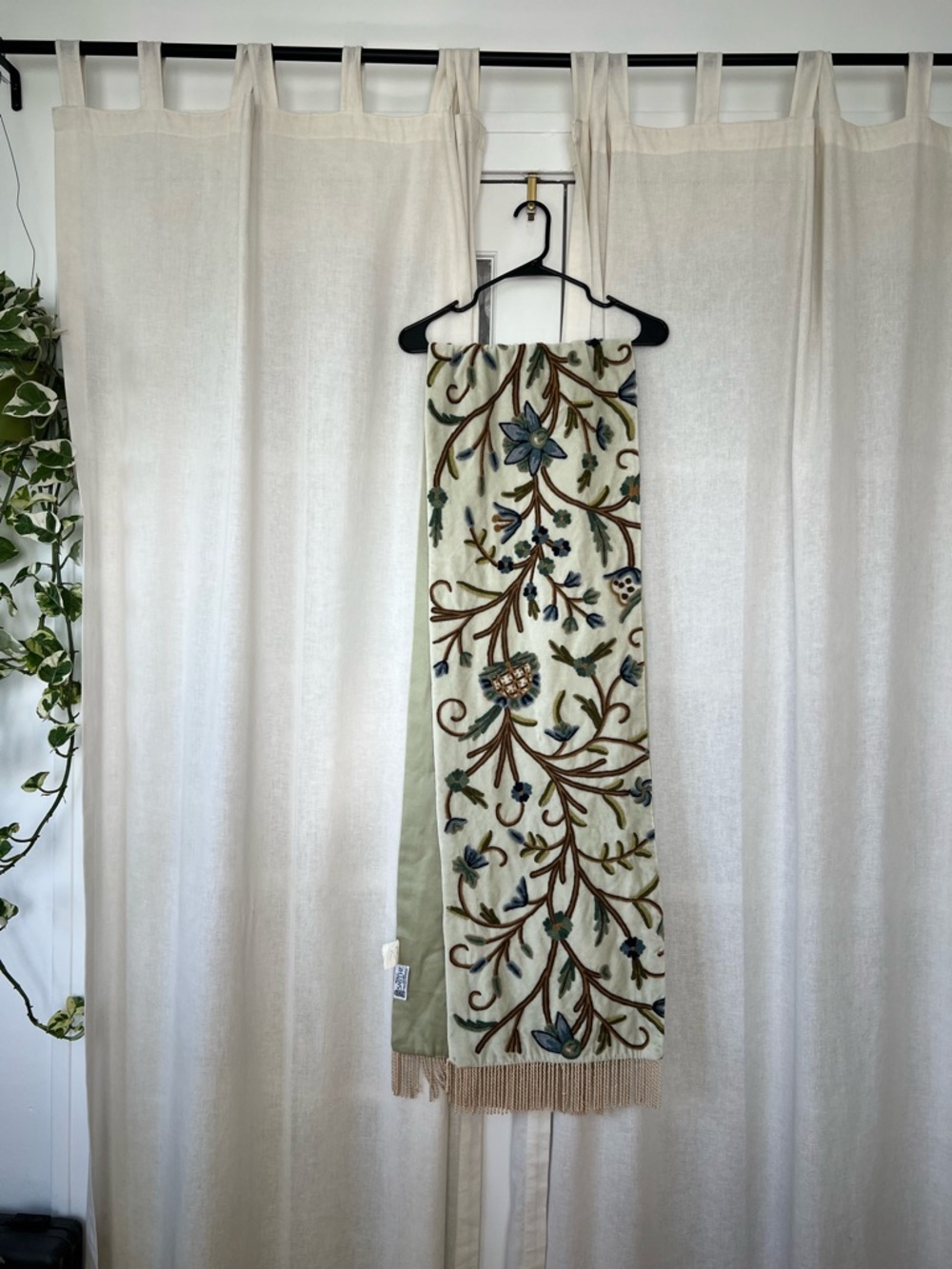Walter E. Smithe green embroidered table runner floral